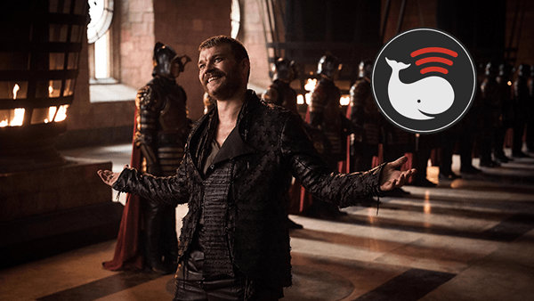 Euron Greyjoy of Game of Thrones with inset Seriously Simple Podcasting plugin logo