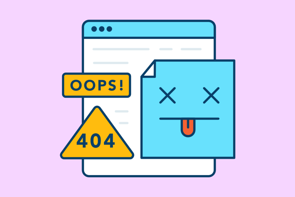 illustration of a webpage with 'oops' and '404' written on it