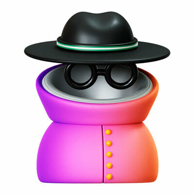 vector image of character with dark sunglasses, hiding under a dark wide-brimmed hat representing someone wishing not to be identified