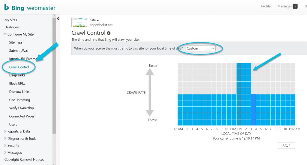 Bing Webmaster Tools Crawl Control