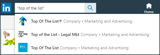 Screenshot of LinkedIn search for Top Of The List