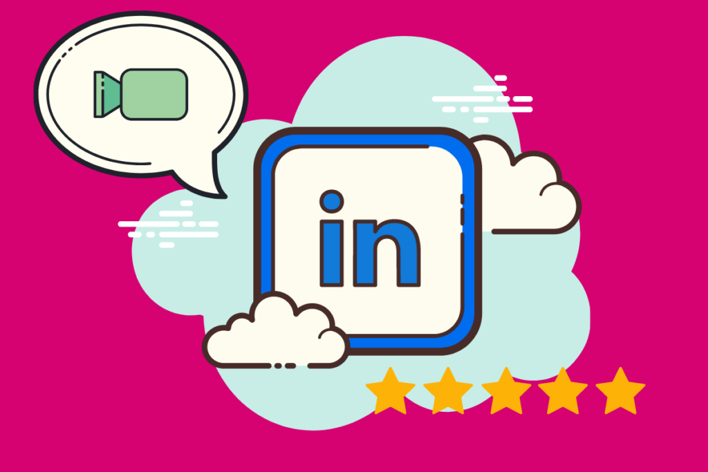 illustration of linkedin logo with five stars and a video icon