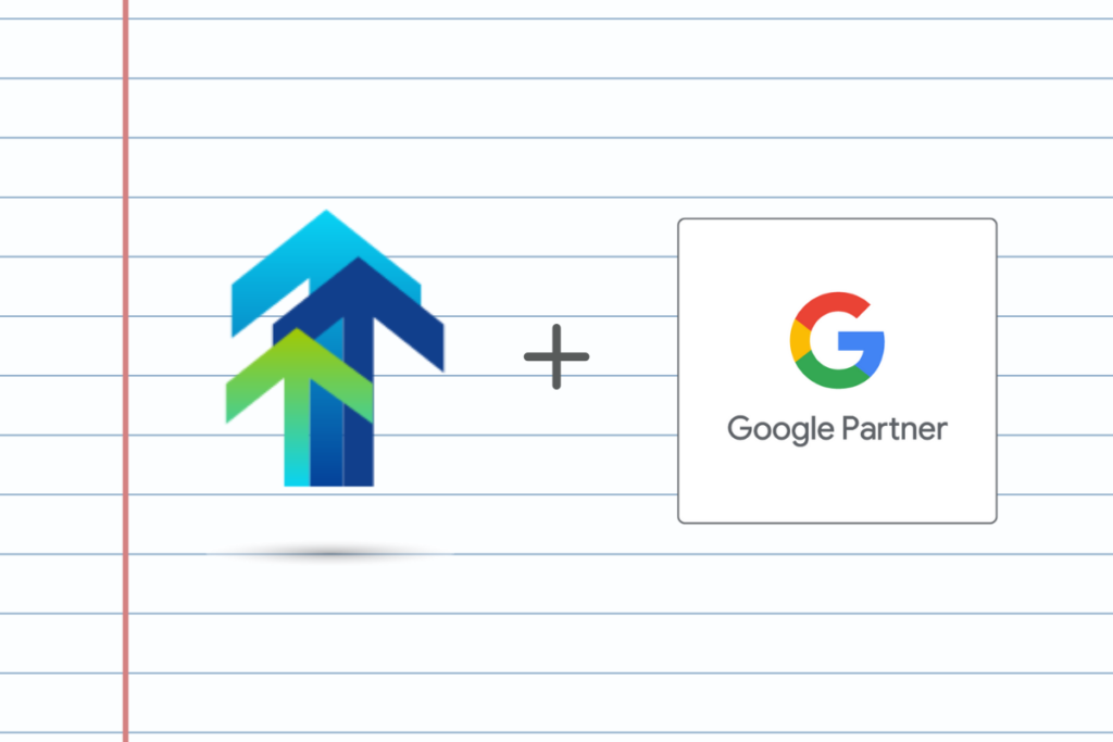 the top of the list arrow plus the google partner logo on a looseleaf paper background