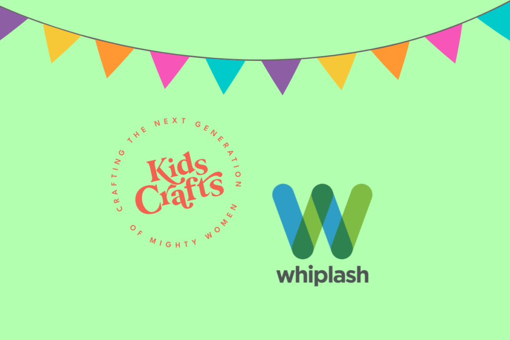 kids crafts and whiplash logos with a flag banner at the top