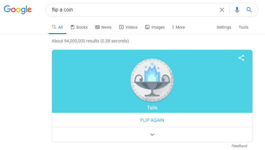 flip a coin on google search