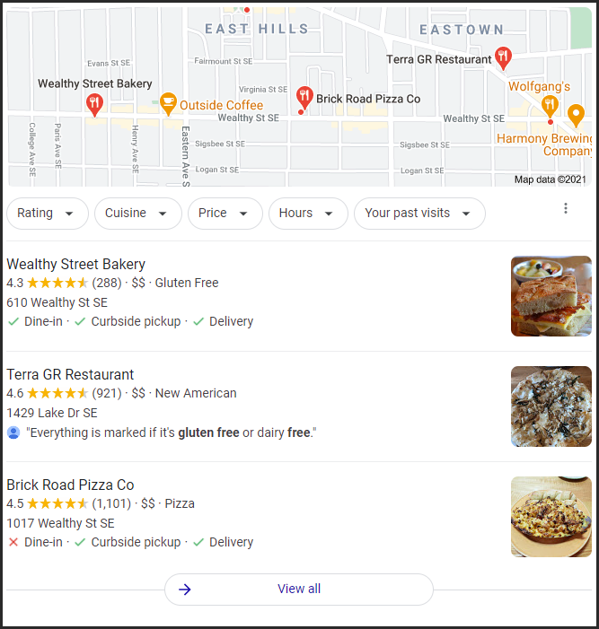google my business restaurant listings