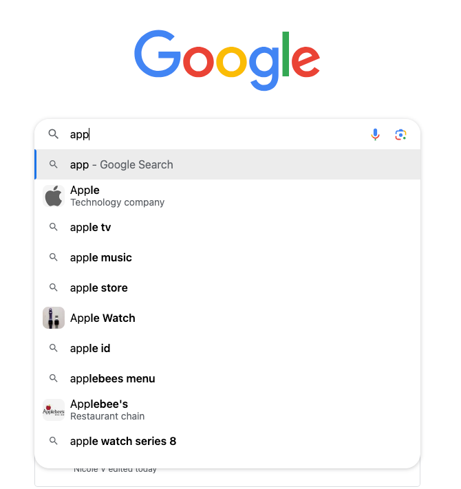 google search term list of recommendations