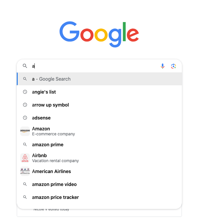 list of suggested search terms from google