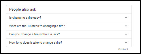 google related searches featured snippet results how to change flat tire