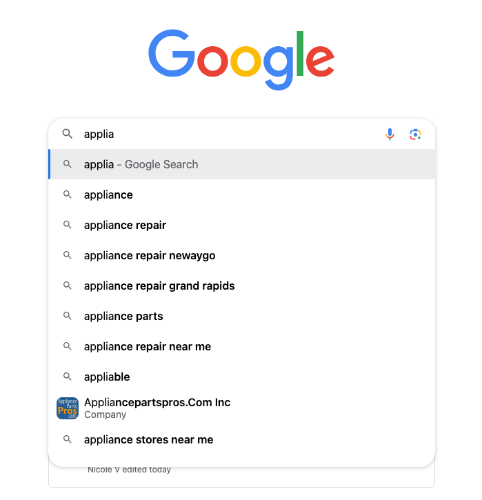 google search predictive list of terms