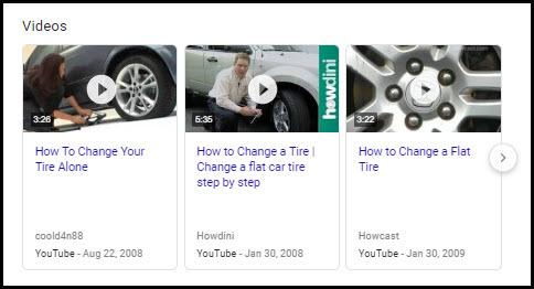 google video rich results for how to change a flat tire