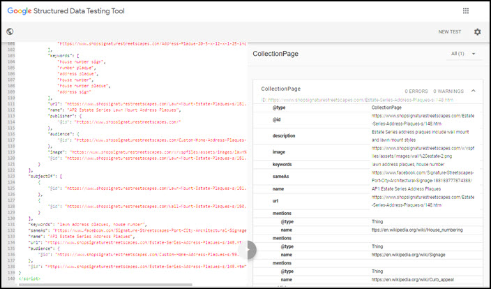 Screenshot of Google's structured data testing tool