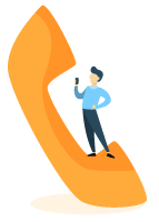illustration of large telephone with man making calls on top