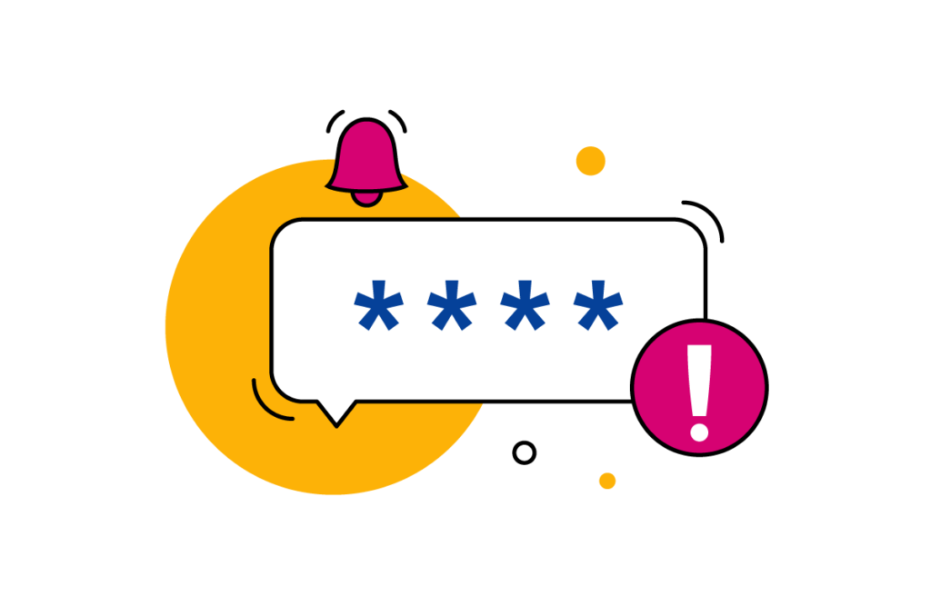 A speech bubble with a bell and asterisks, symbolizing a password.