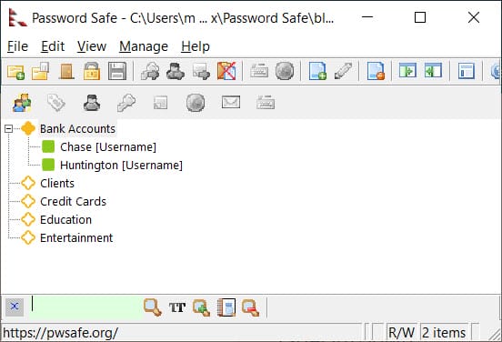 Screenshot of password safe interface.