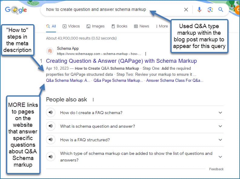 Screenshot of Google search 'how to create question and answer schema markup.'
