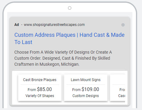Price ads extensions where the prices are flat dollar amounts