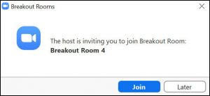 screenshot of breakout room message
