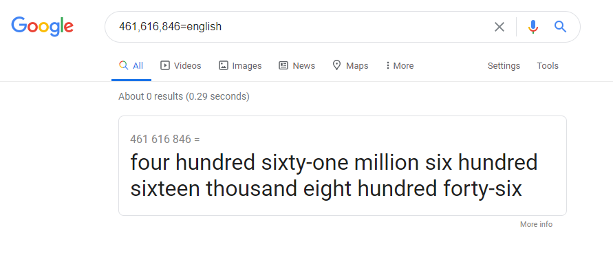 spelling out a number on google search