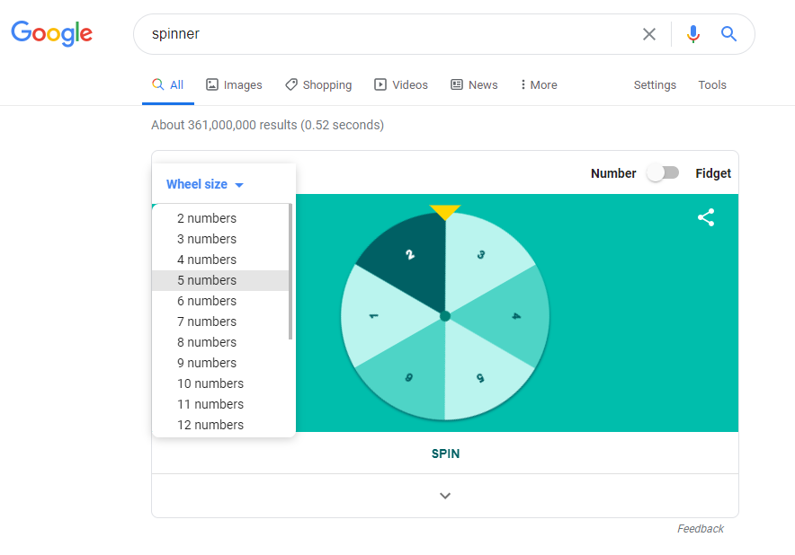 google search number spinner