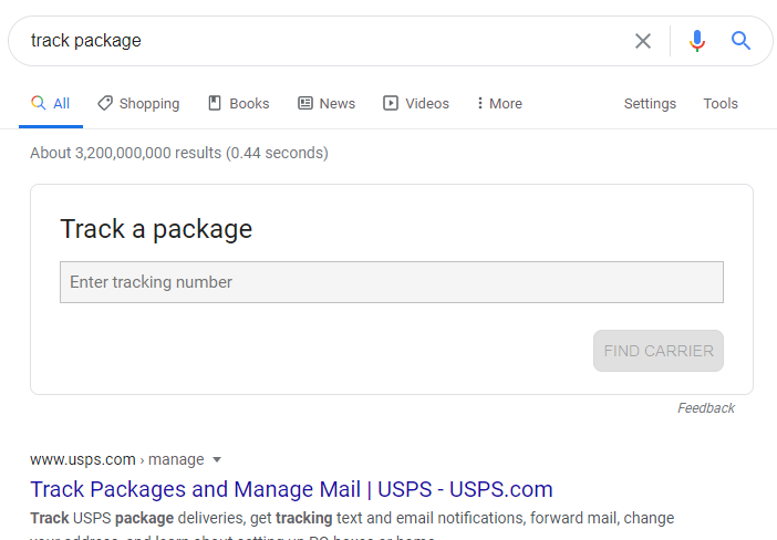 google search package tracker